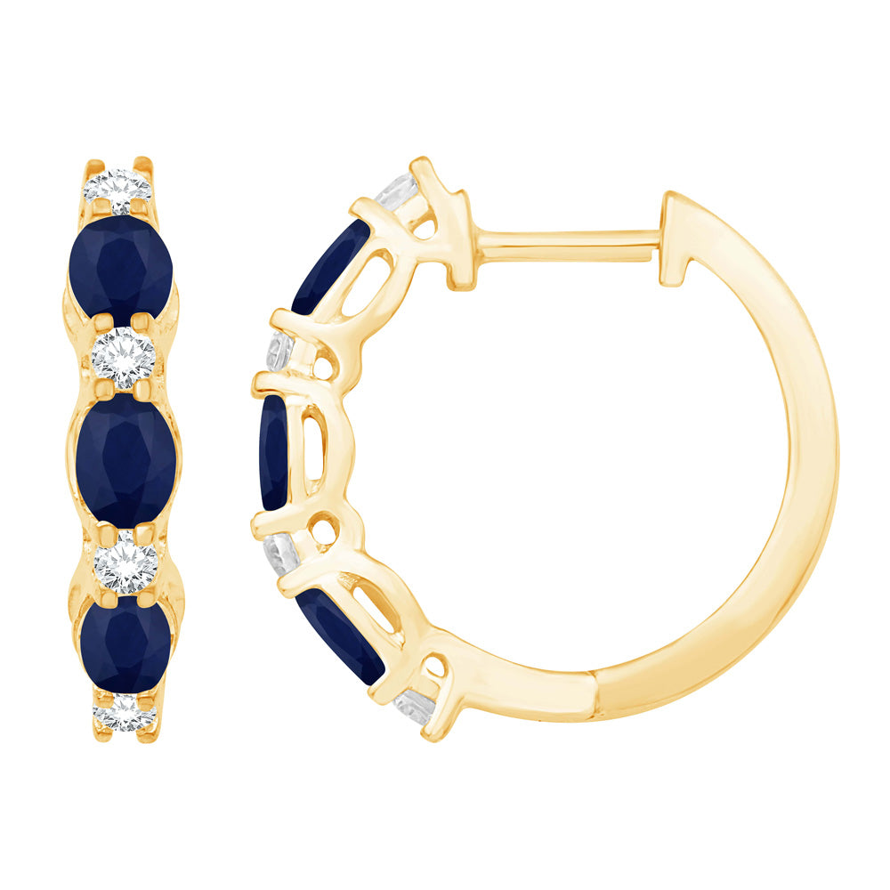 Yellow Gold Diamond &amp; Sapphire Earring
