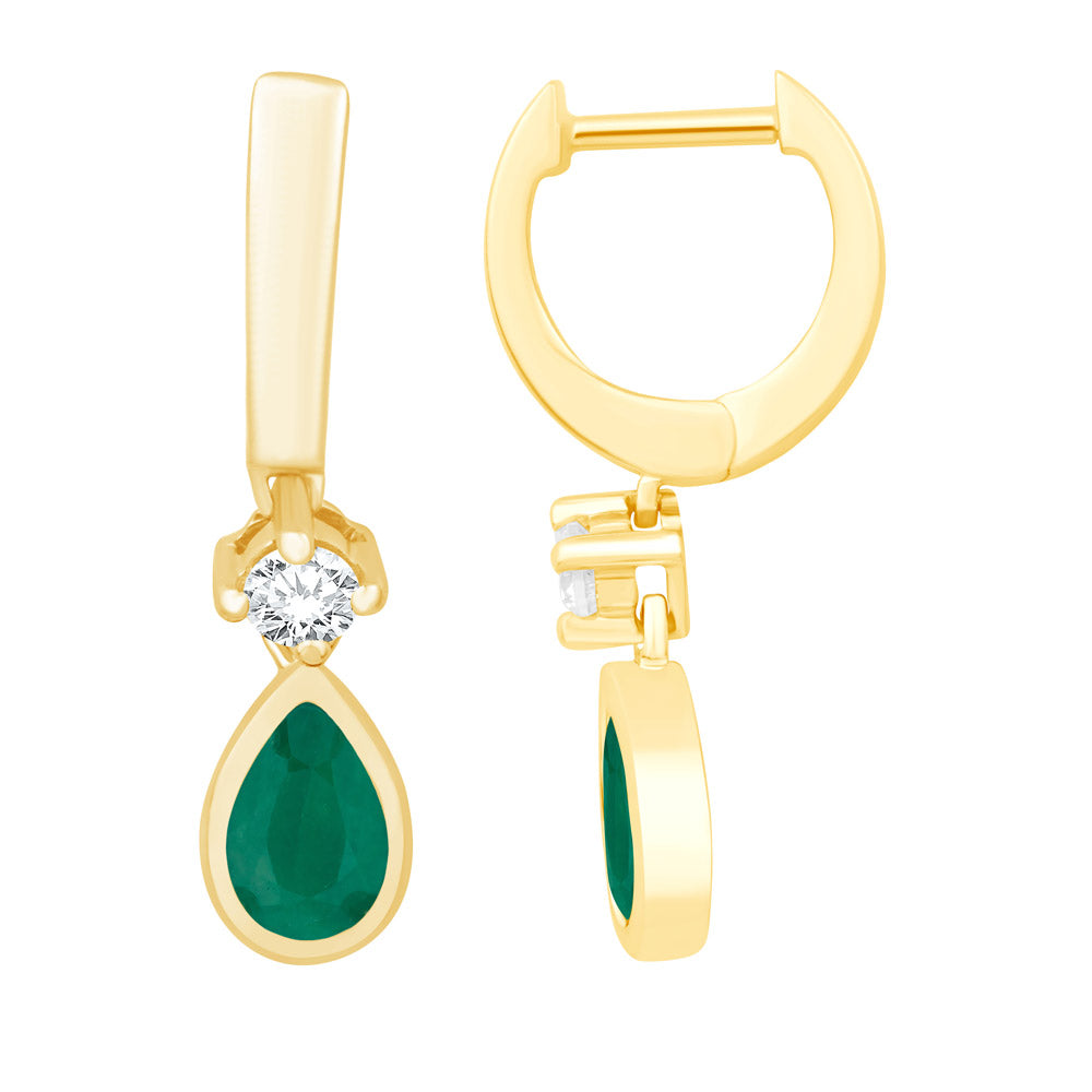 Yellow Gold Diamond &amp; Emerald  Earring