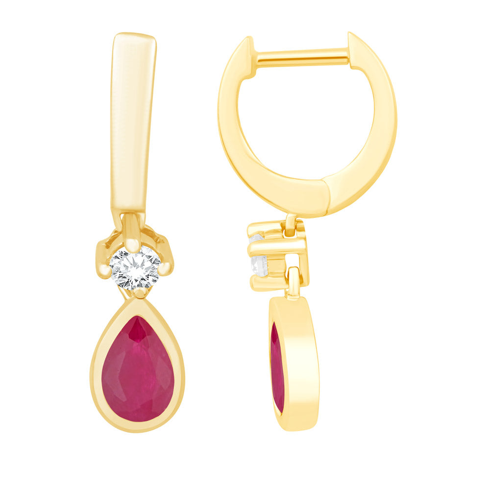 Yellow Gold Diamond &amp; Ruby Earring