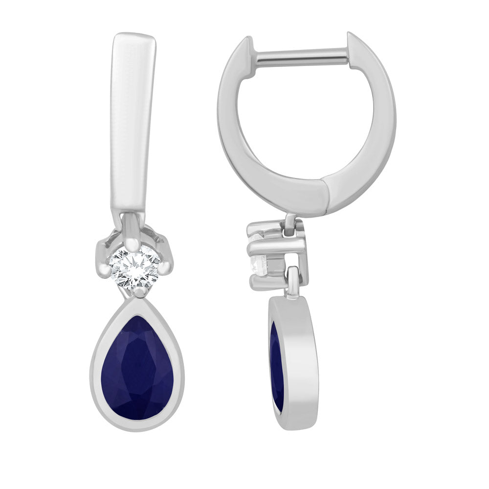 White Gold Diamond &amp; Saphire  Earring