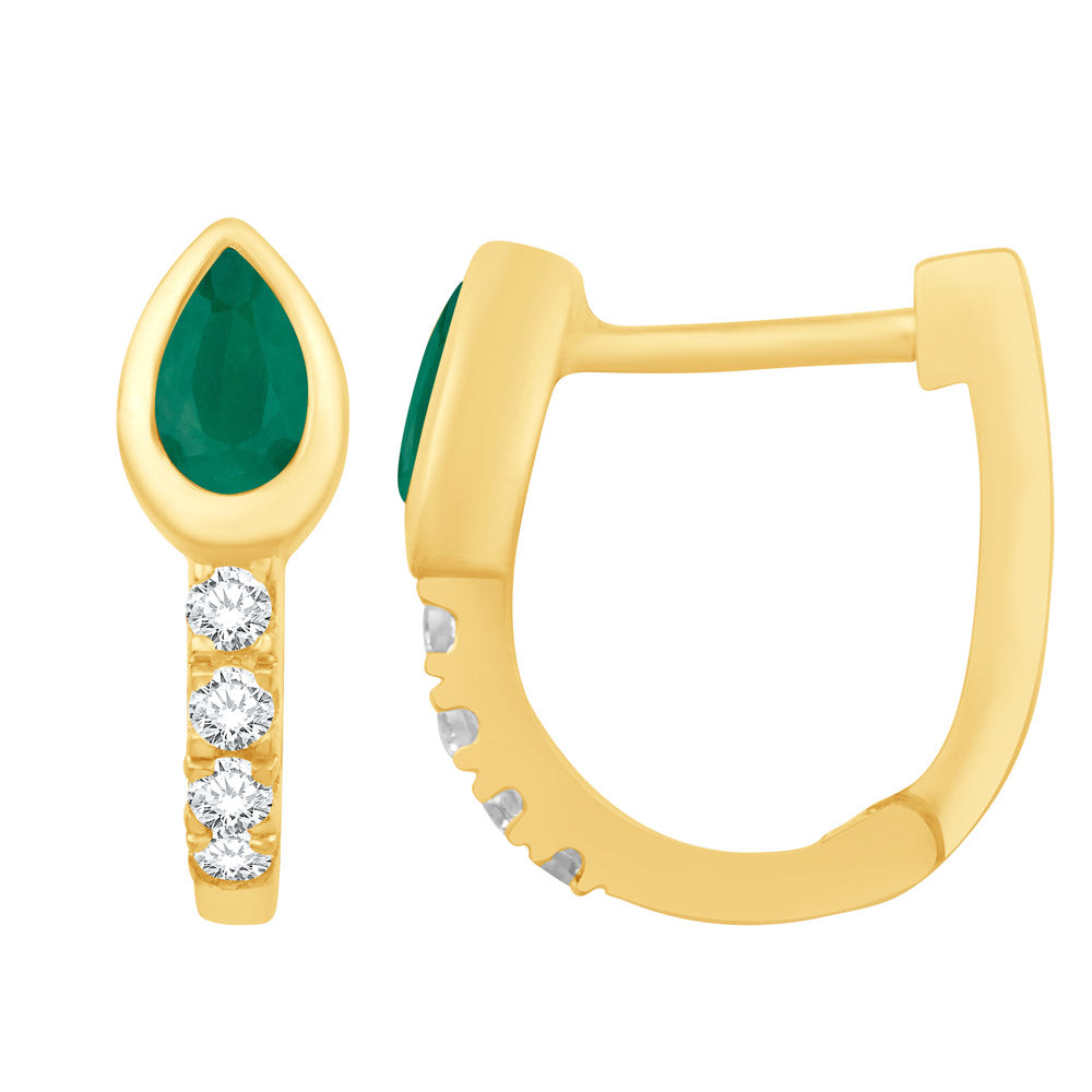 Yellow Gold Emerald &amp;  Diamond Earring