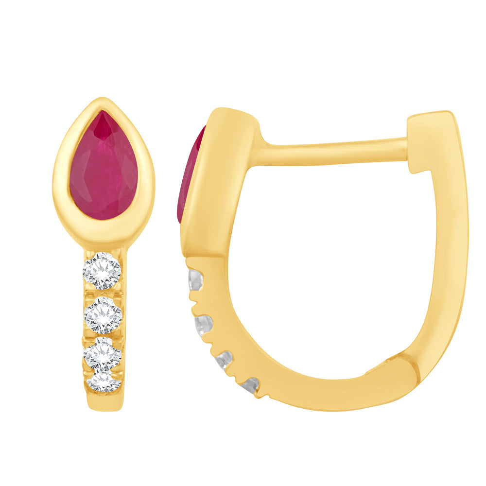 Yellow Gold Ruby &amp; Diamond Earring