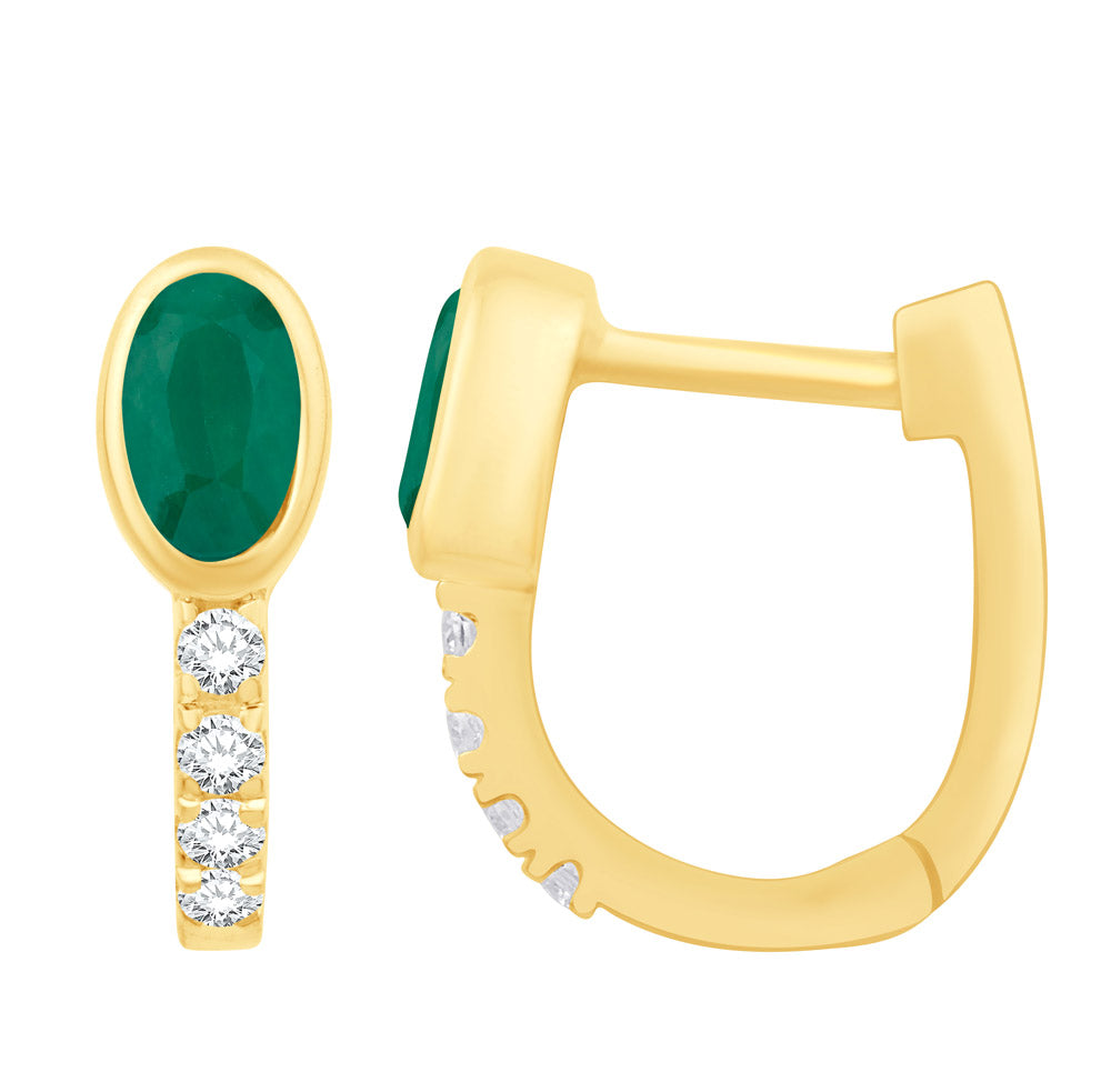 Yellow Gold Diamond &amp; Emerald Earring