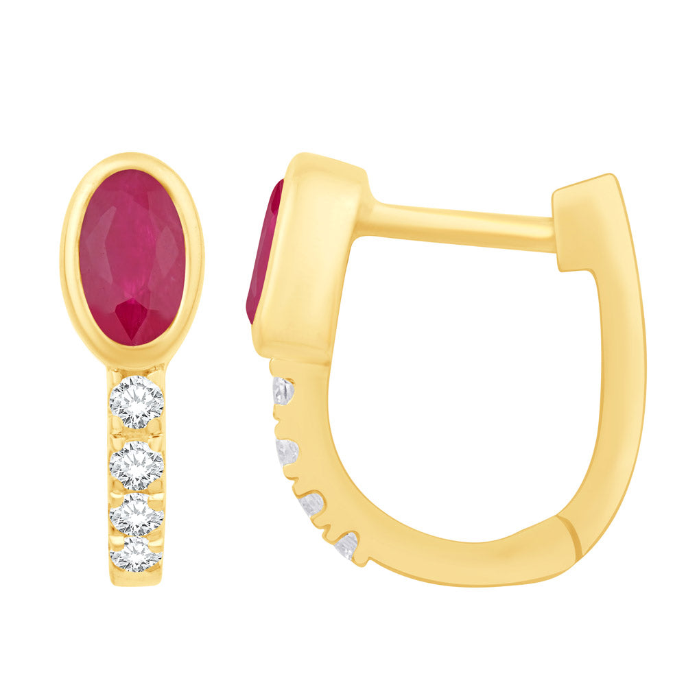 Yellow Gold Diamond &amp; Ruby  Earring