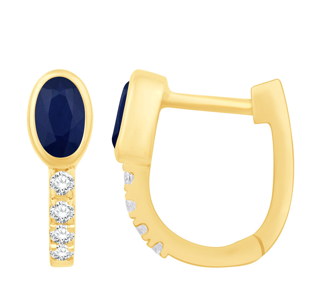 Yellow Gold Diamond &amp; Sapphire Earring