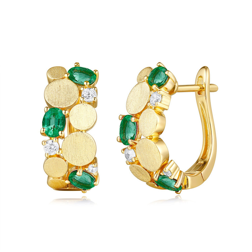 Yellow Gold Diamond &amp; Emerald  Earring