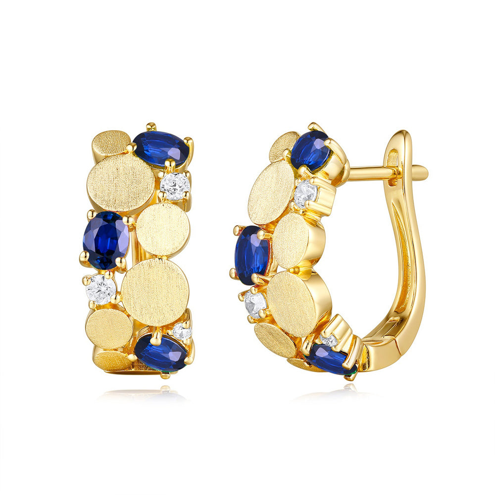 Yellow Gold Diamond &amp; Sapphire Earring