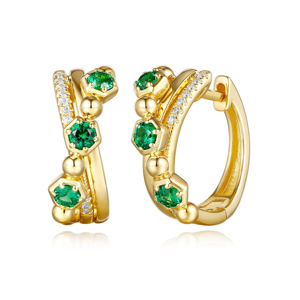 Yellow Gold Emerald &amp; Diamond Earring