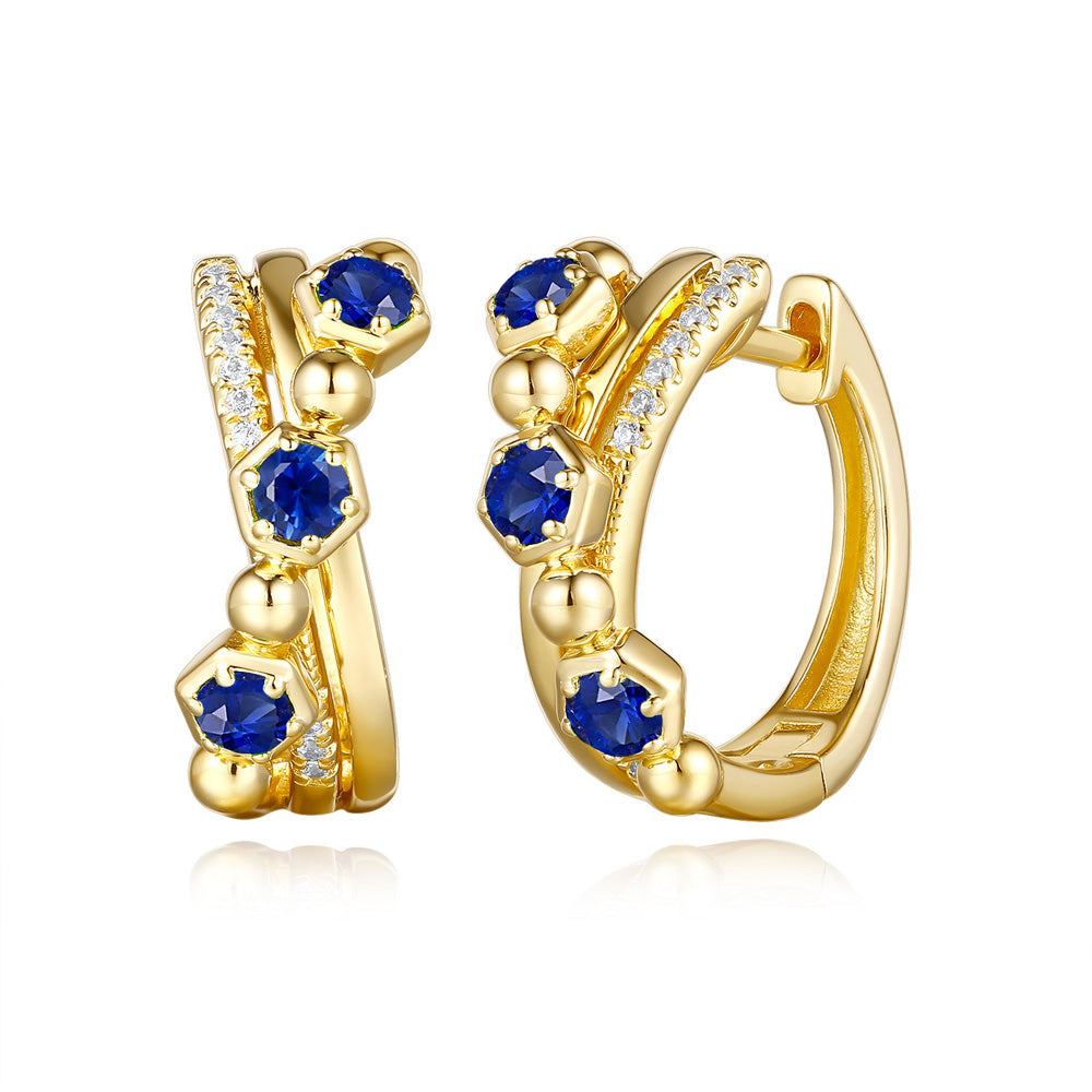 Yellow Gold Diamond &amp; Sapphire Earring