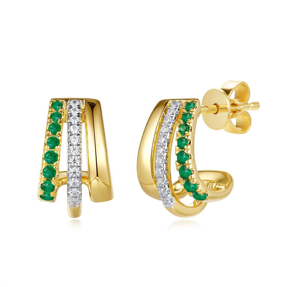 Yellow Gold Diamond &amp; Emerald Earring