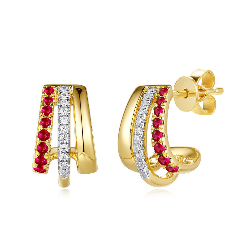 Yellow Gold Diamond &amp; Ruby Earring