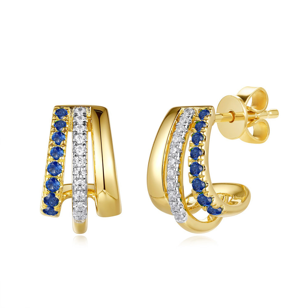 Yellow Gold Diamond &amp; Sapphire Earring
