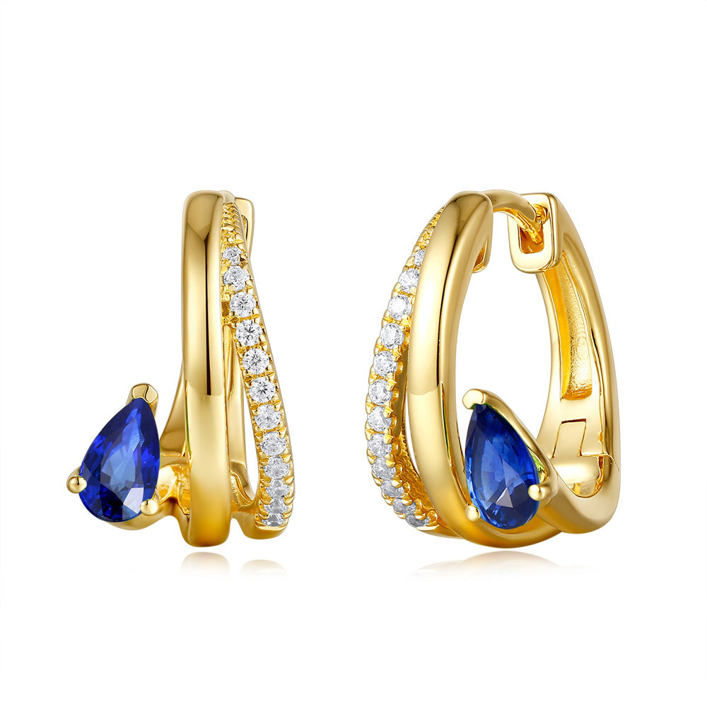 Yellow Gold Diamond  &amp; Sapphire Earring