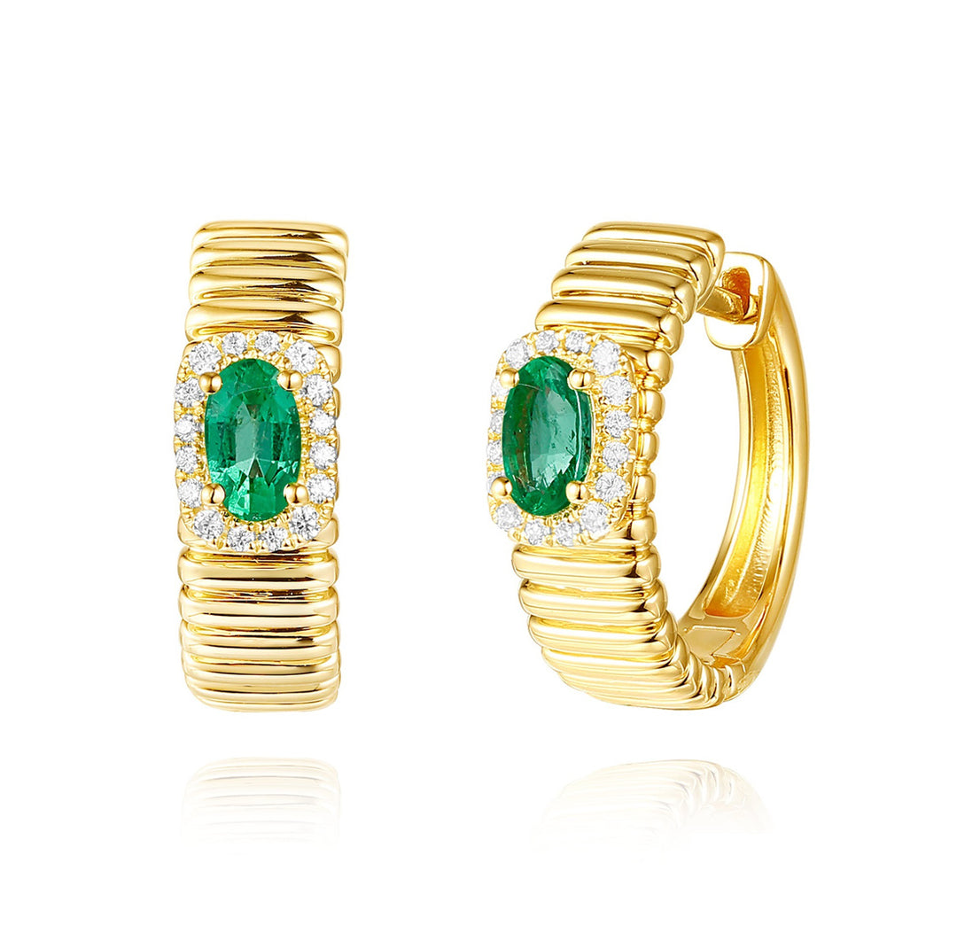 Yellow Gold Diamond &amp; Emerald Earring