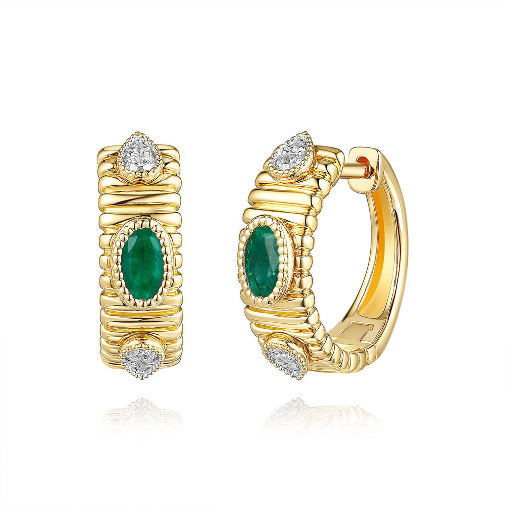 Yellow Gold Diamond &amp; Emerald Earring