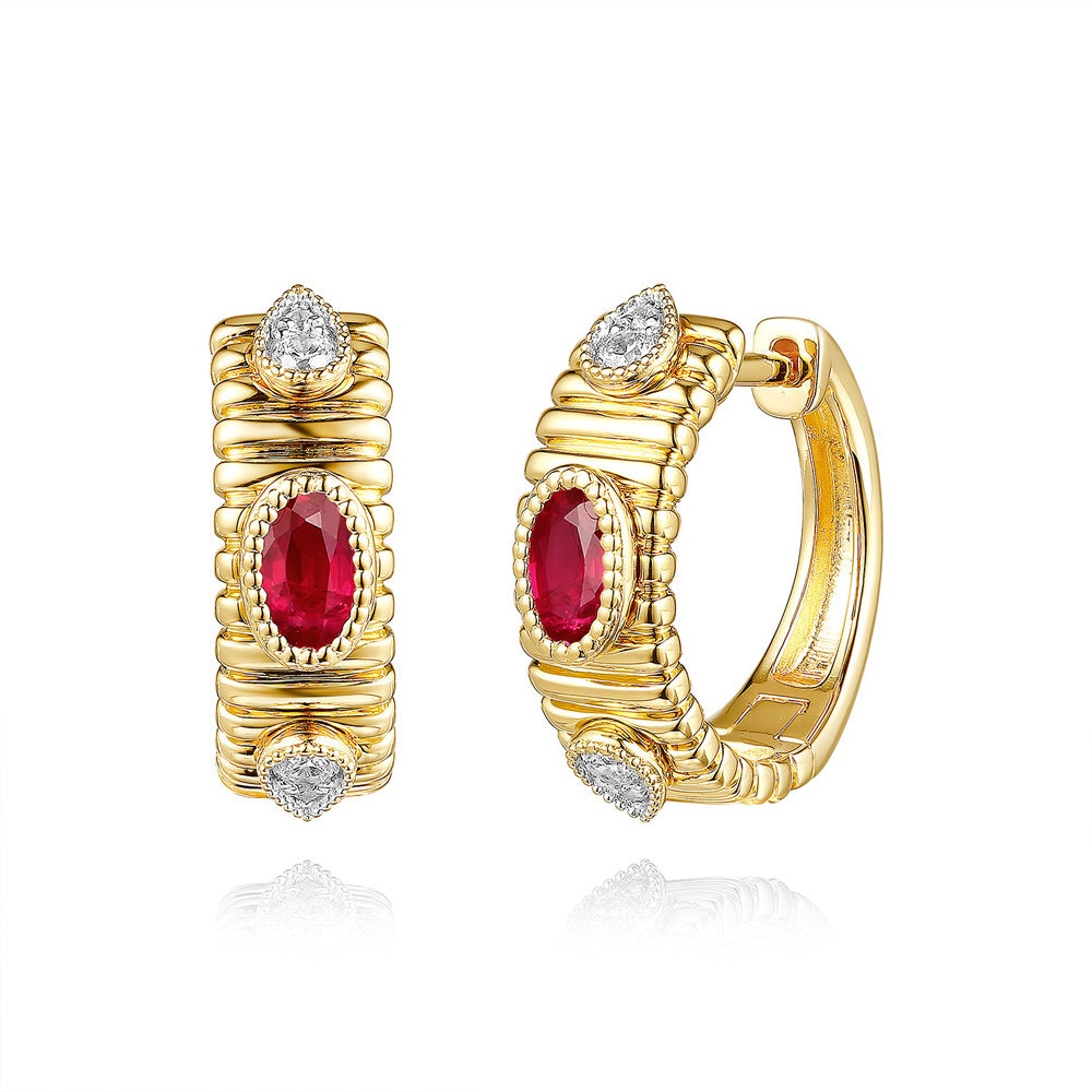 Yellow Gold Diamond &amp; Ruby Earring