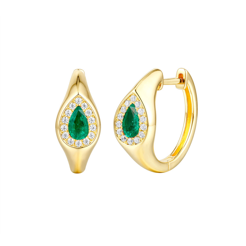Yellow Gold Diamond &amp; Emerald  Earring