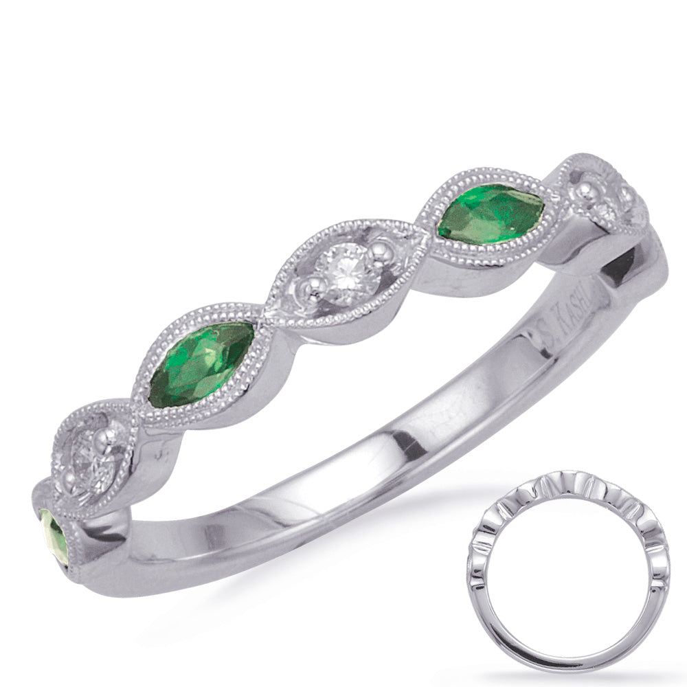 White Gold Emerald &amp; Diamond Band