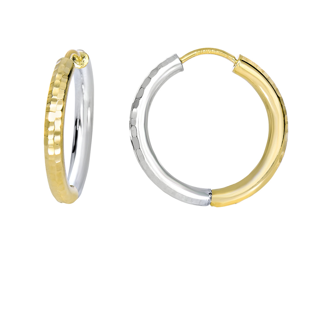 14K Yellow &amp; White Gold Diamond Cut Hoop Earring