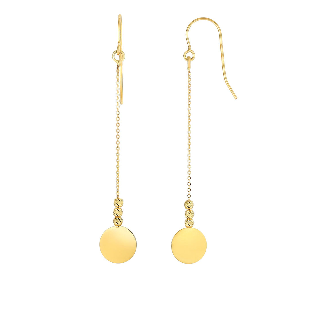 14K Gold Polished Disc &amp; Bead Drop Earring