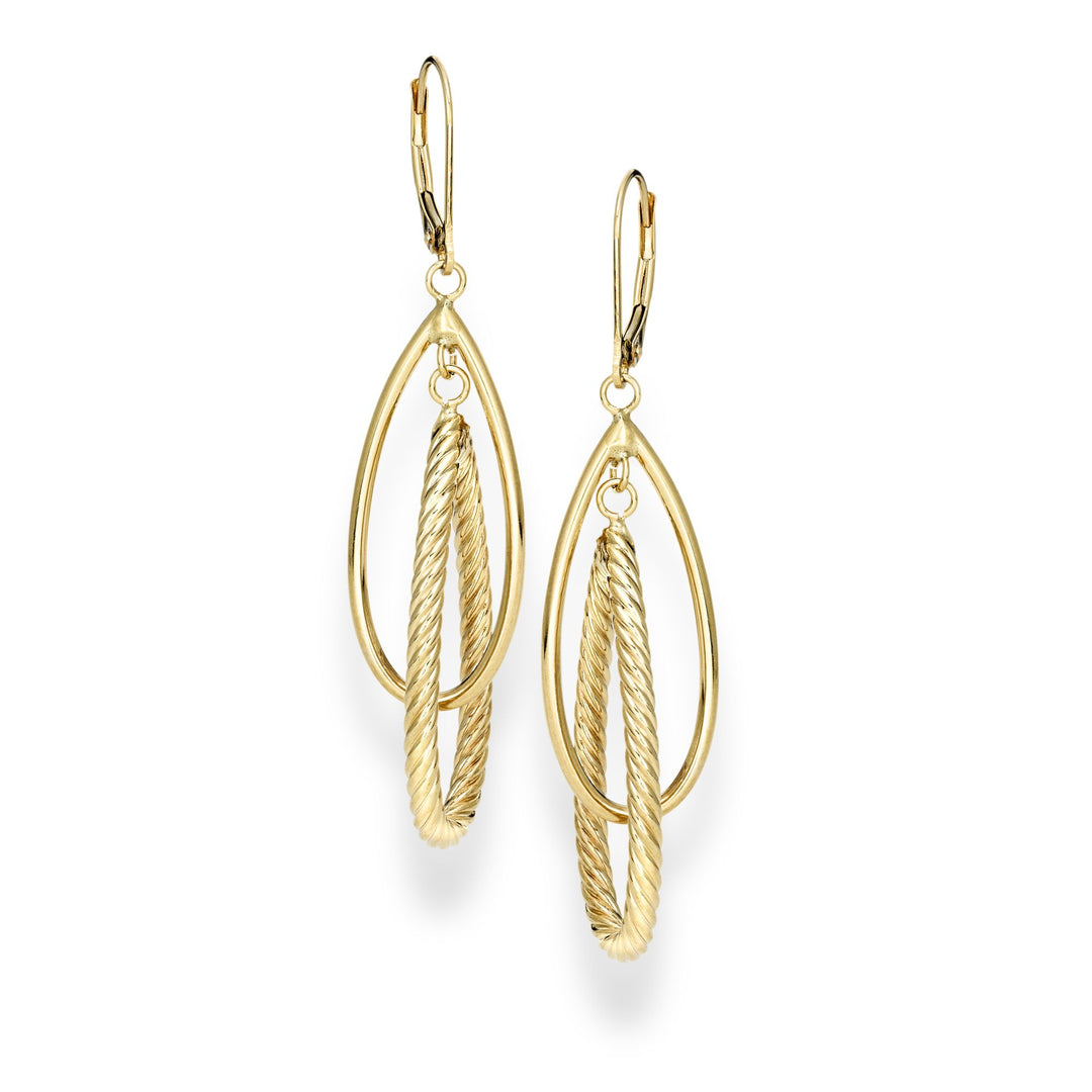 14K Gold Polished &amp; Twist Dangle Earring