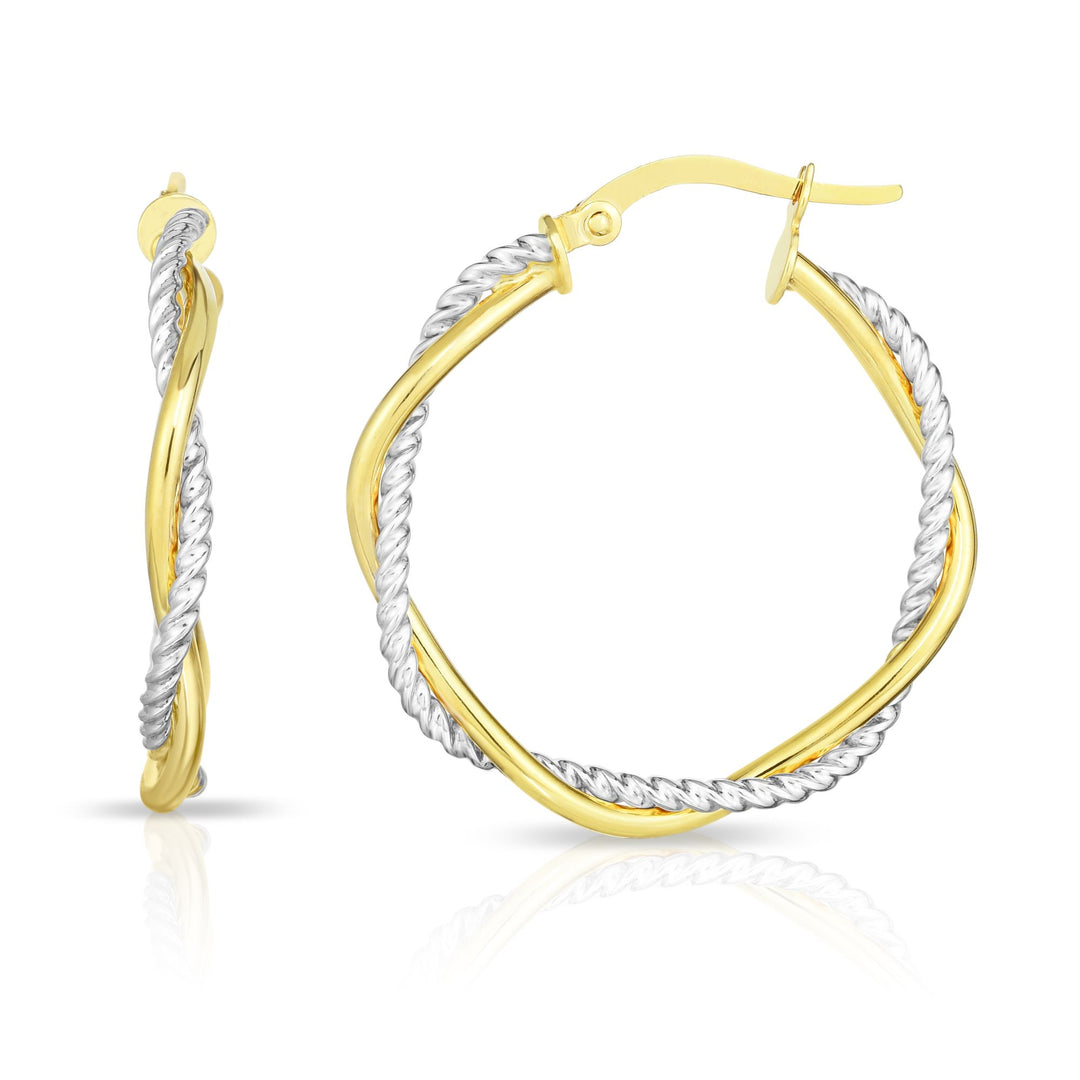 14K Gold Round Twist &amp; Polished Hoop Earring