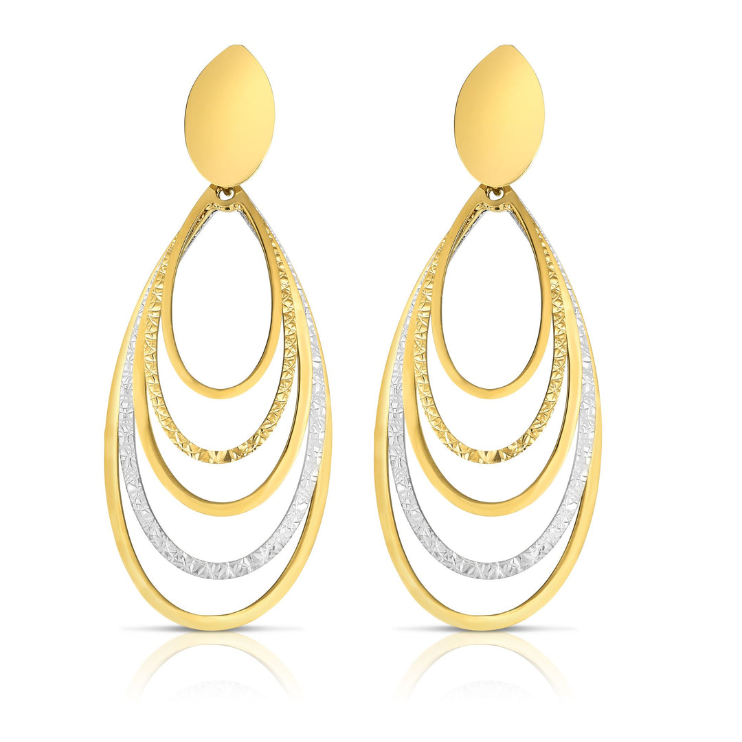 14K Gold Diamond Cut &amp; Polished Oval Multi-Layered Dangle Earring