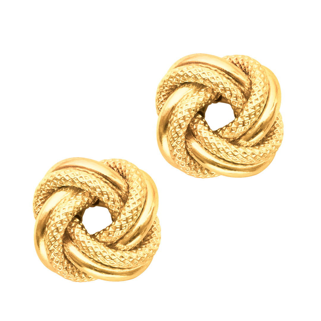 14K Gold Diamond Cut &amp; Polished Love Knot Stud Earring