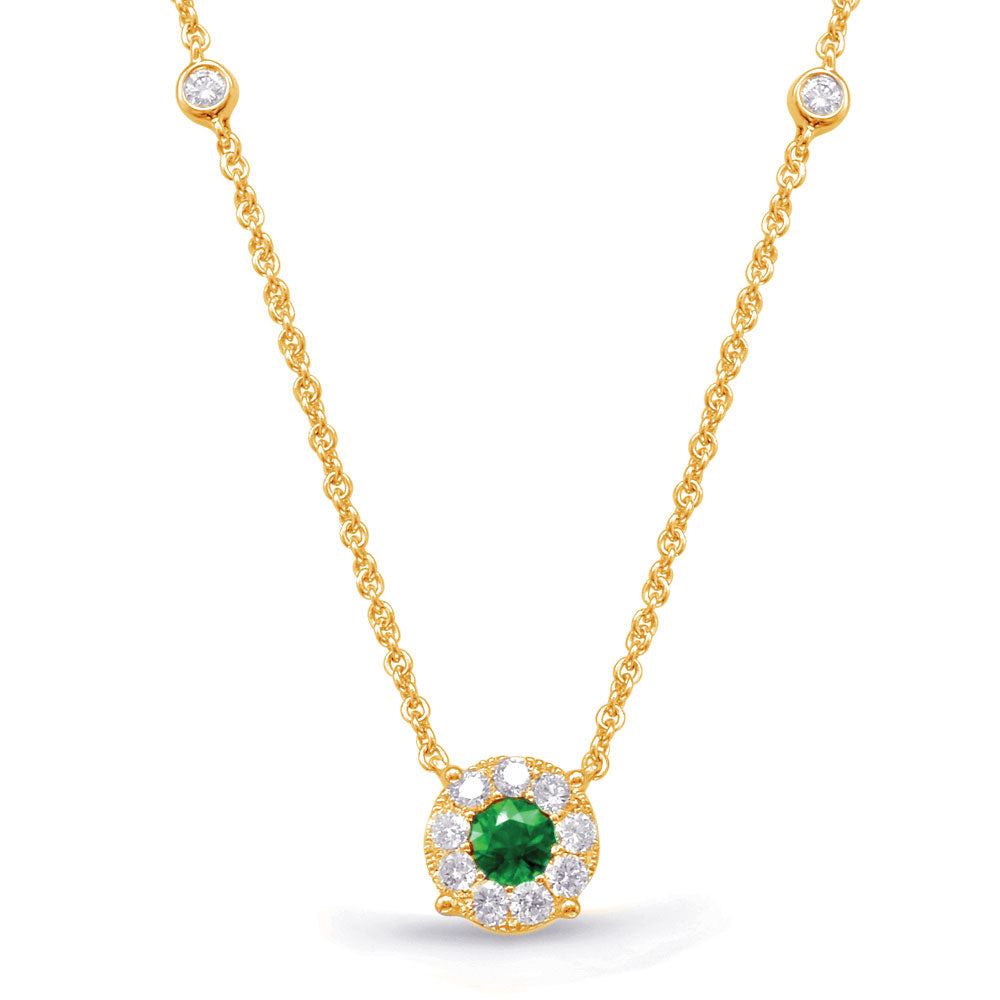 Yellow Gold Diamond &amp; Emerald Necklace