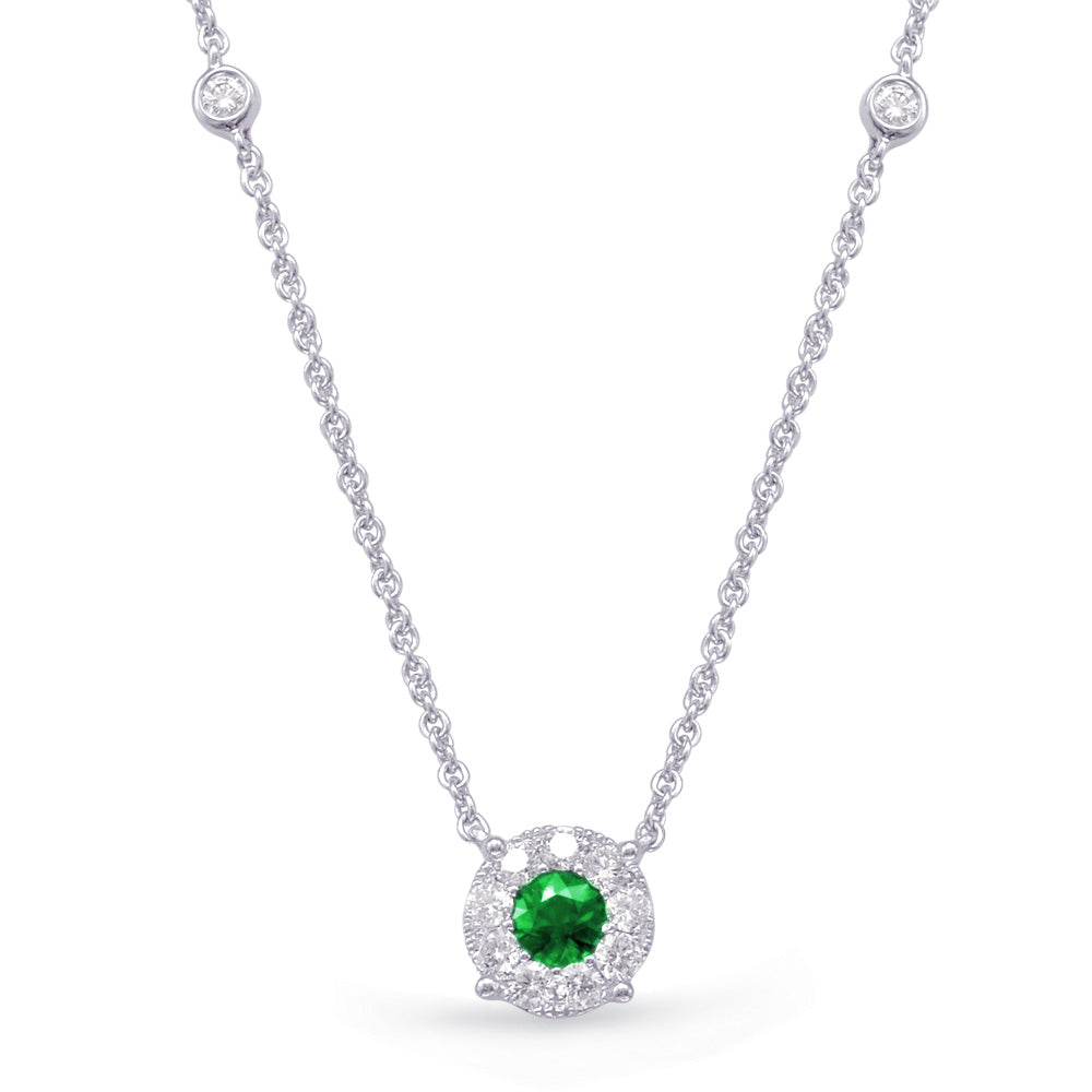 White Gold Diamond &amp; Emerald Necklace