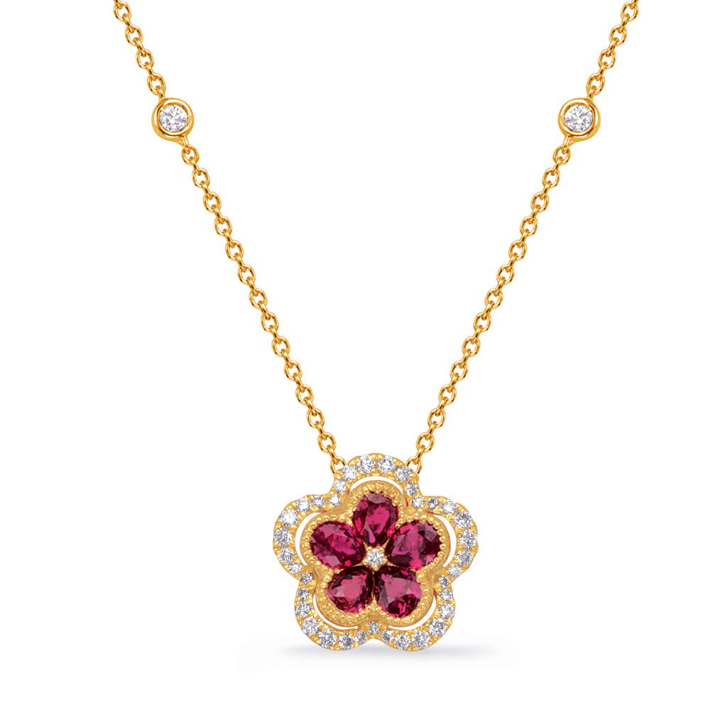 Yellow Gold Diamond &amp; Ruby Necklace