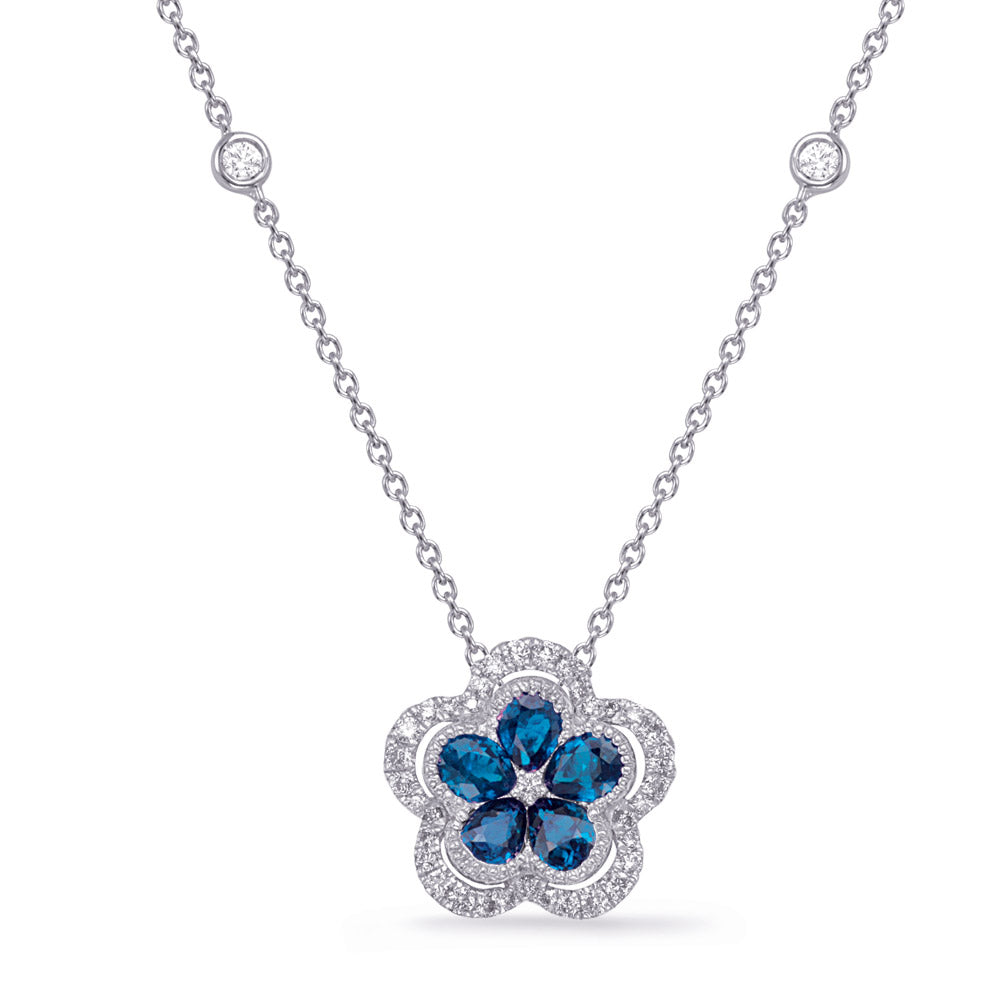 White Gold Diamond &amp; Sapphire Necklace