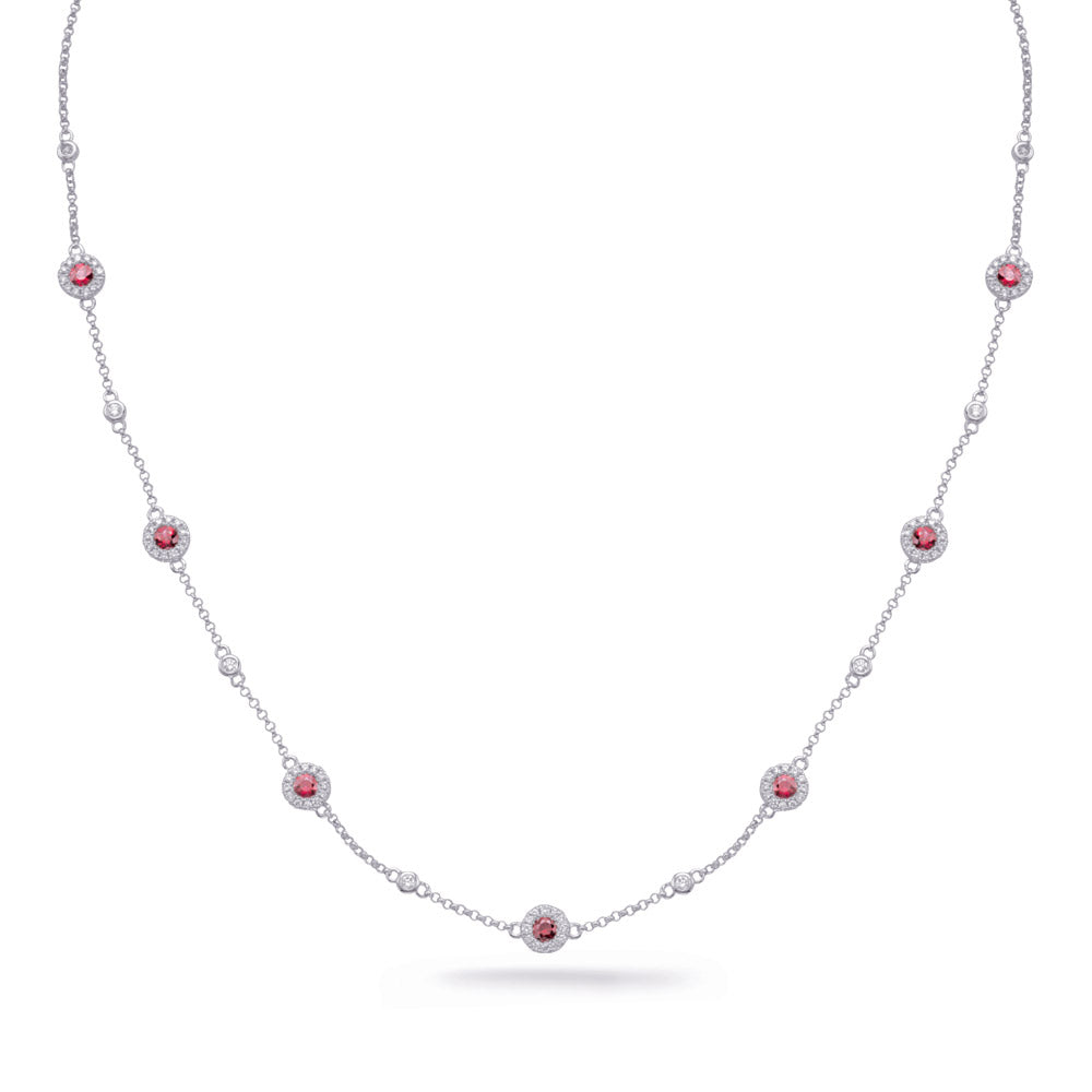 White Gold Ruby &amp; Diamond Necklace