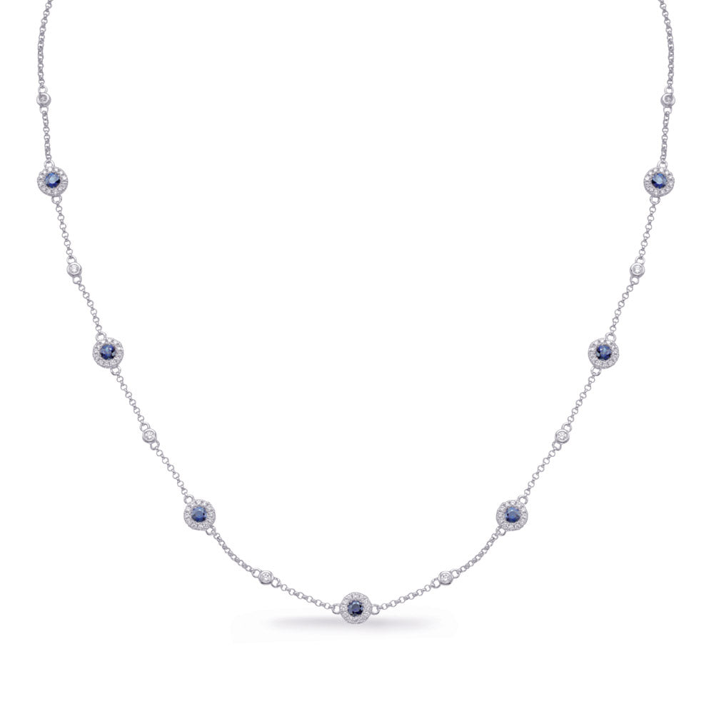 White Gold Sapphire &amp; Diamond Necklace