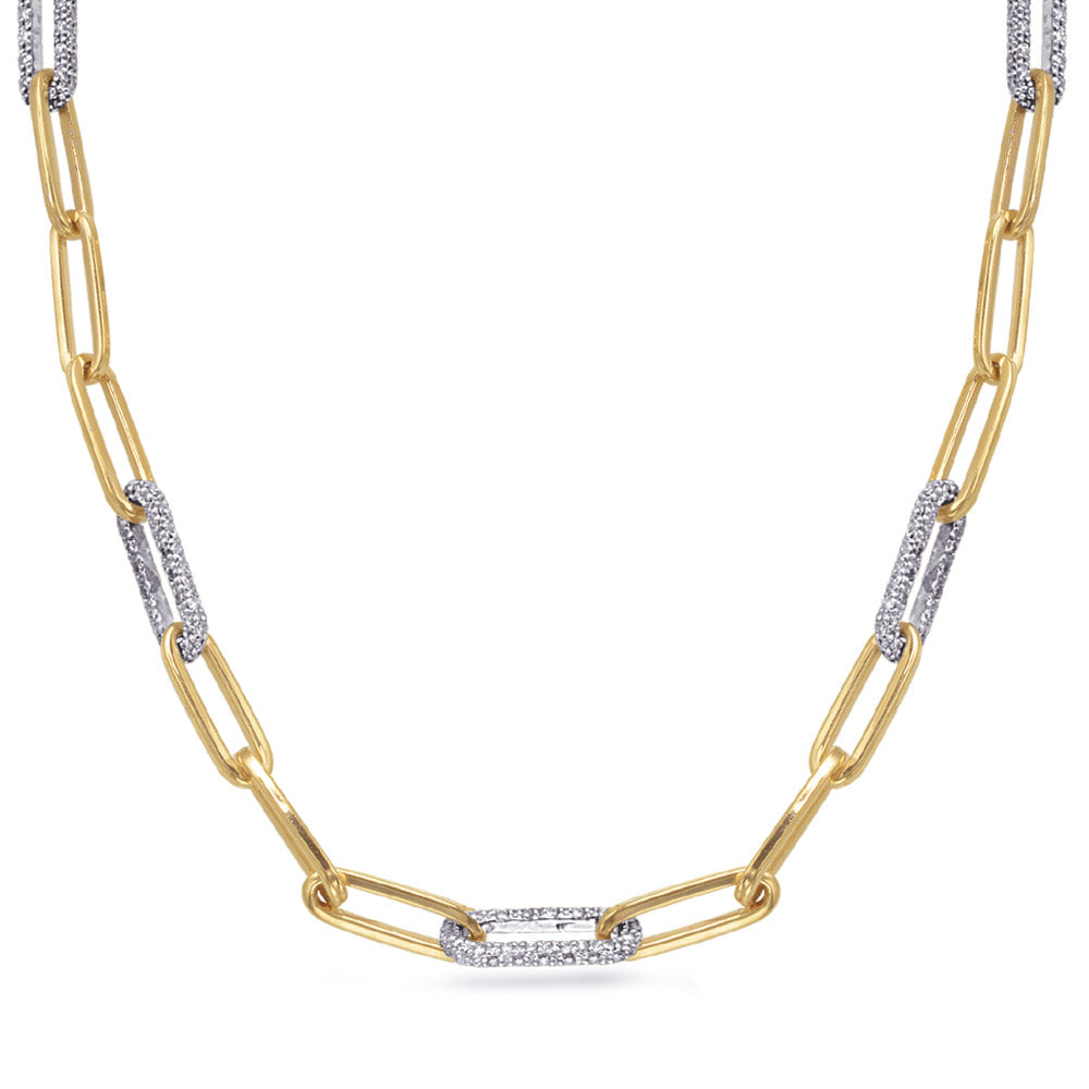 Yellow &amp; White Gold Paper Clip Necklace