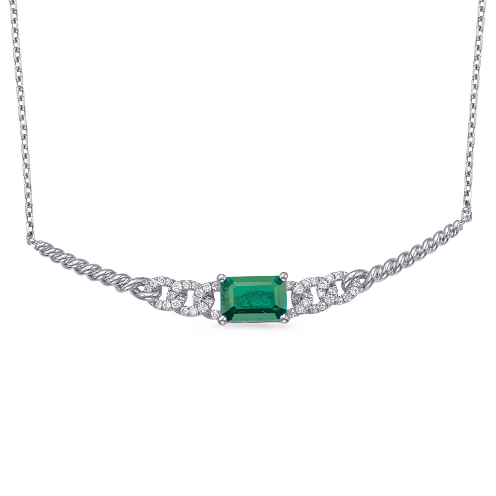 White Gold Diamond &amp; Emerald Necklace