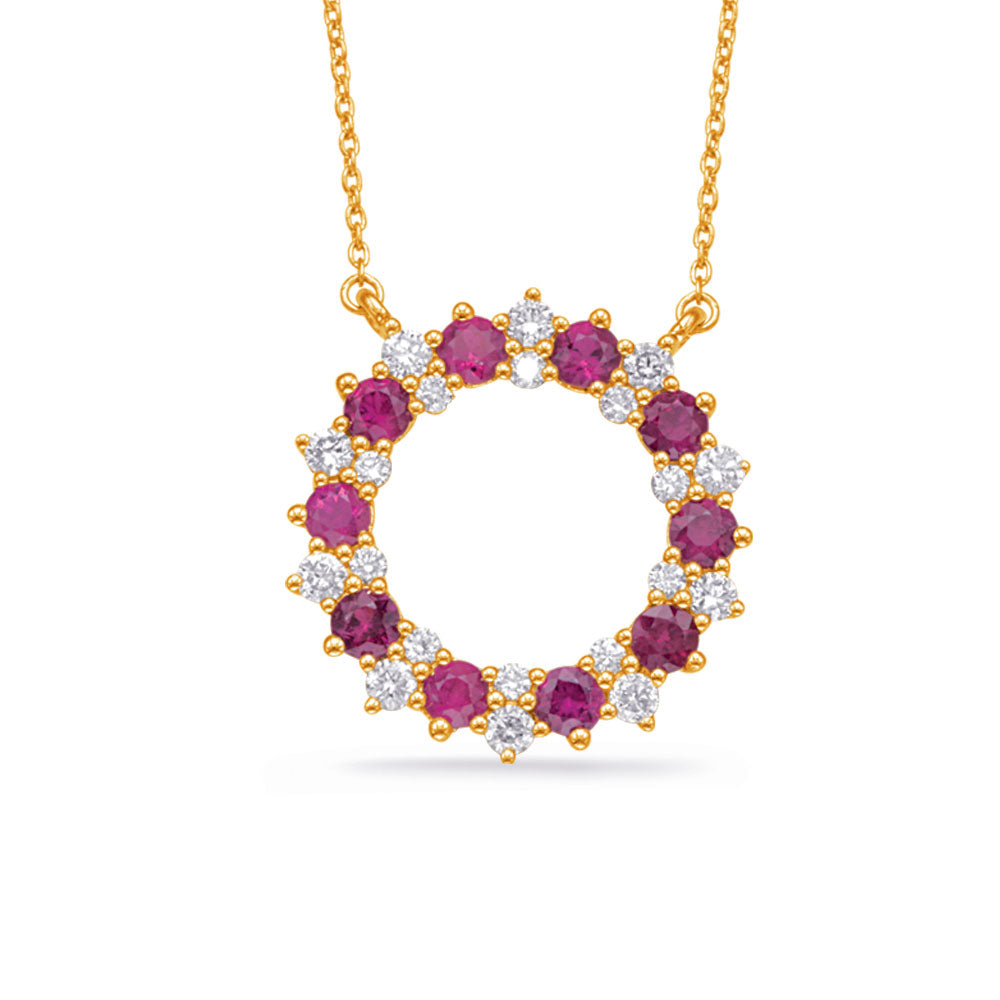 Yellow Gold Diamond &amp; Ruby Necklace