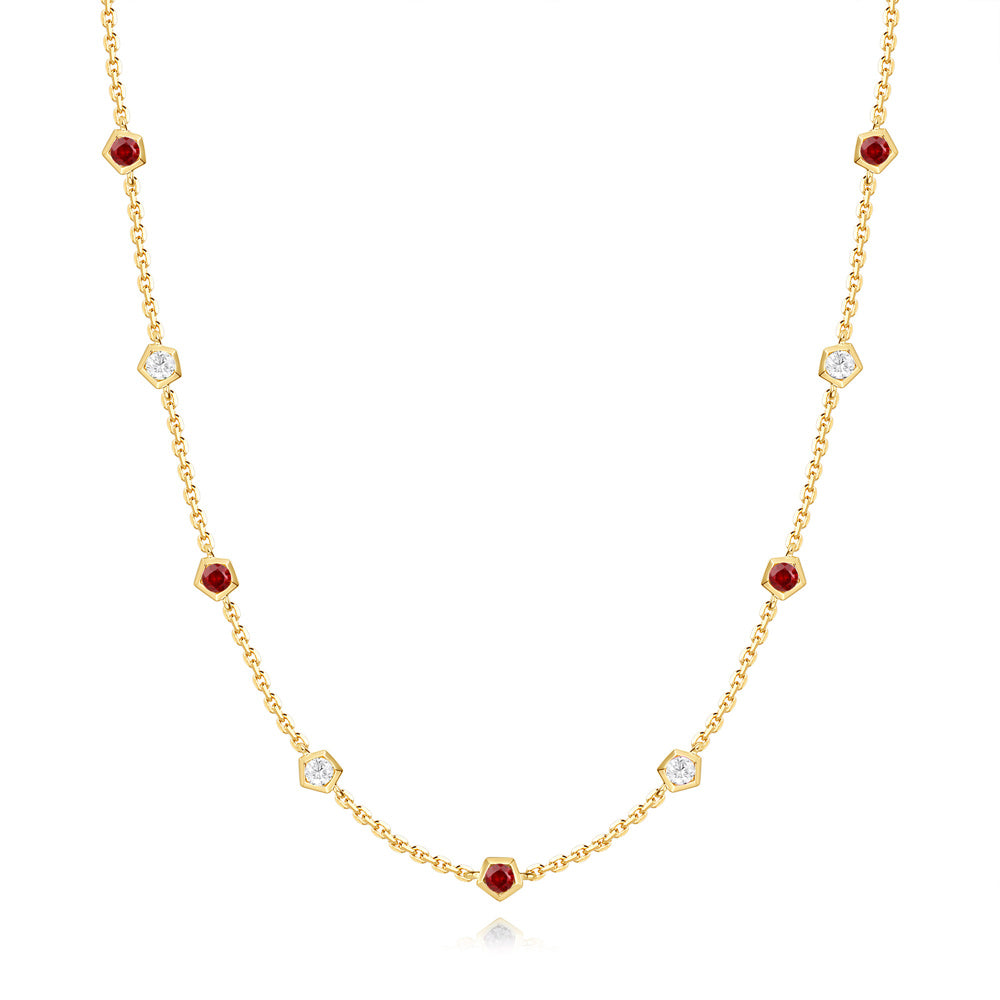 Yellow Gold Ruby &amp; Diamond Necklace
