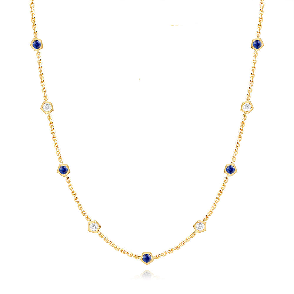 Yellow Gold Sapphire &amp; Diamond Necklace