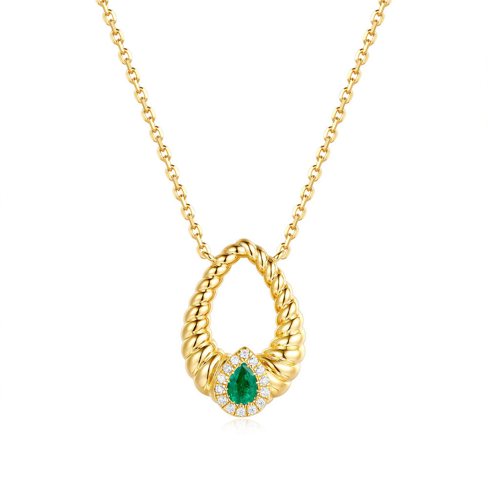 Yellow Gold Diamond  &amp; Emerald  Necklace