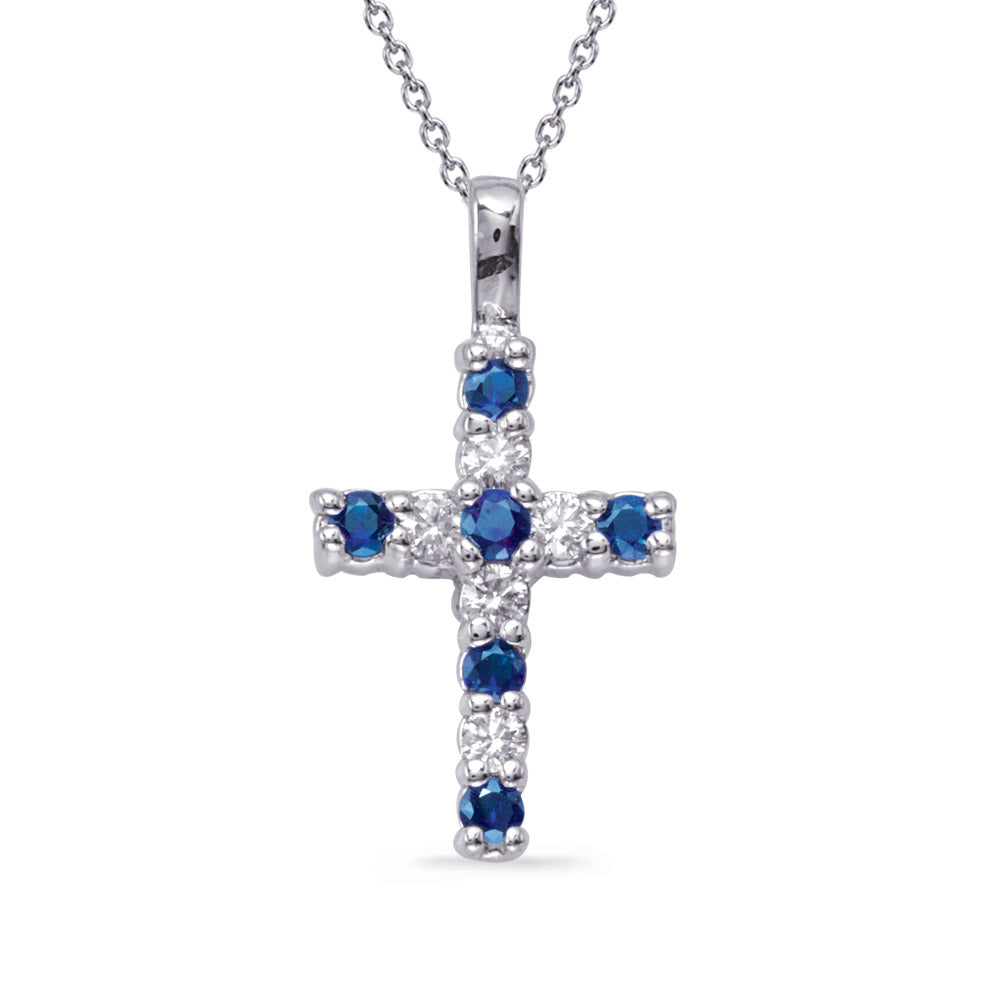 White Gold Sapphire &amp; Diamond Cross