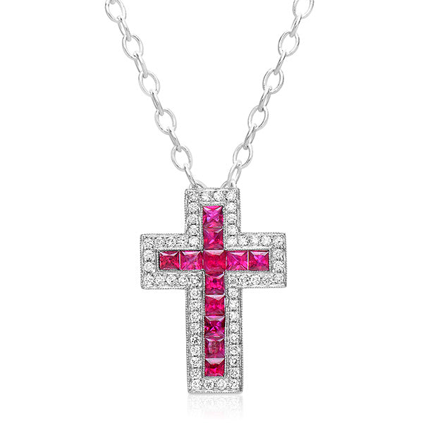Ruby &amp; Diamond Cross Pendant