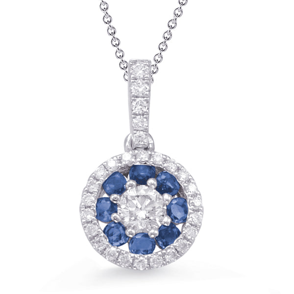 White Gold Sapphire &amp; Diamond Pendant