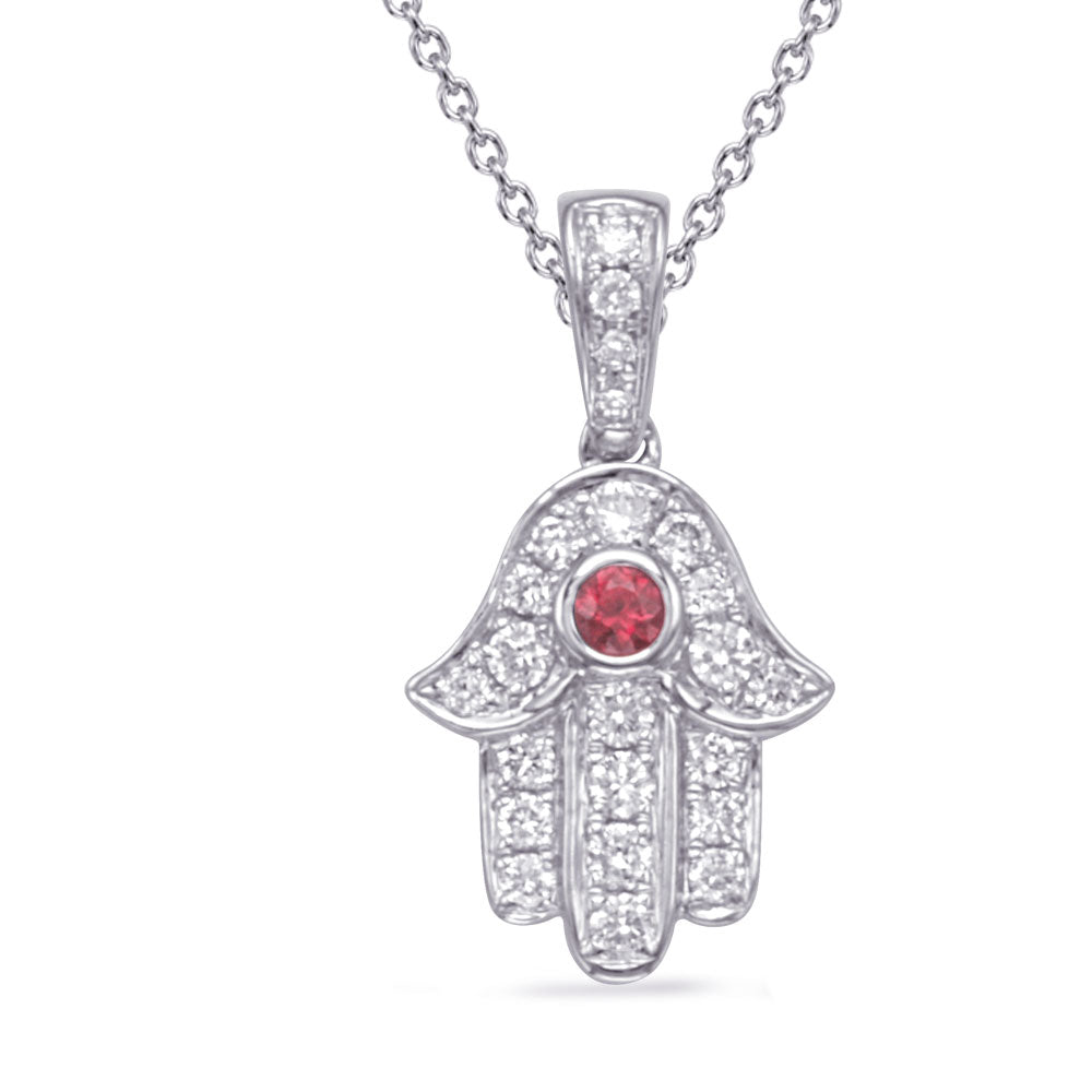 White Gold Diamond &amp; Ruby Pendant