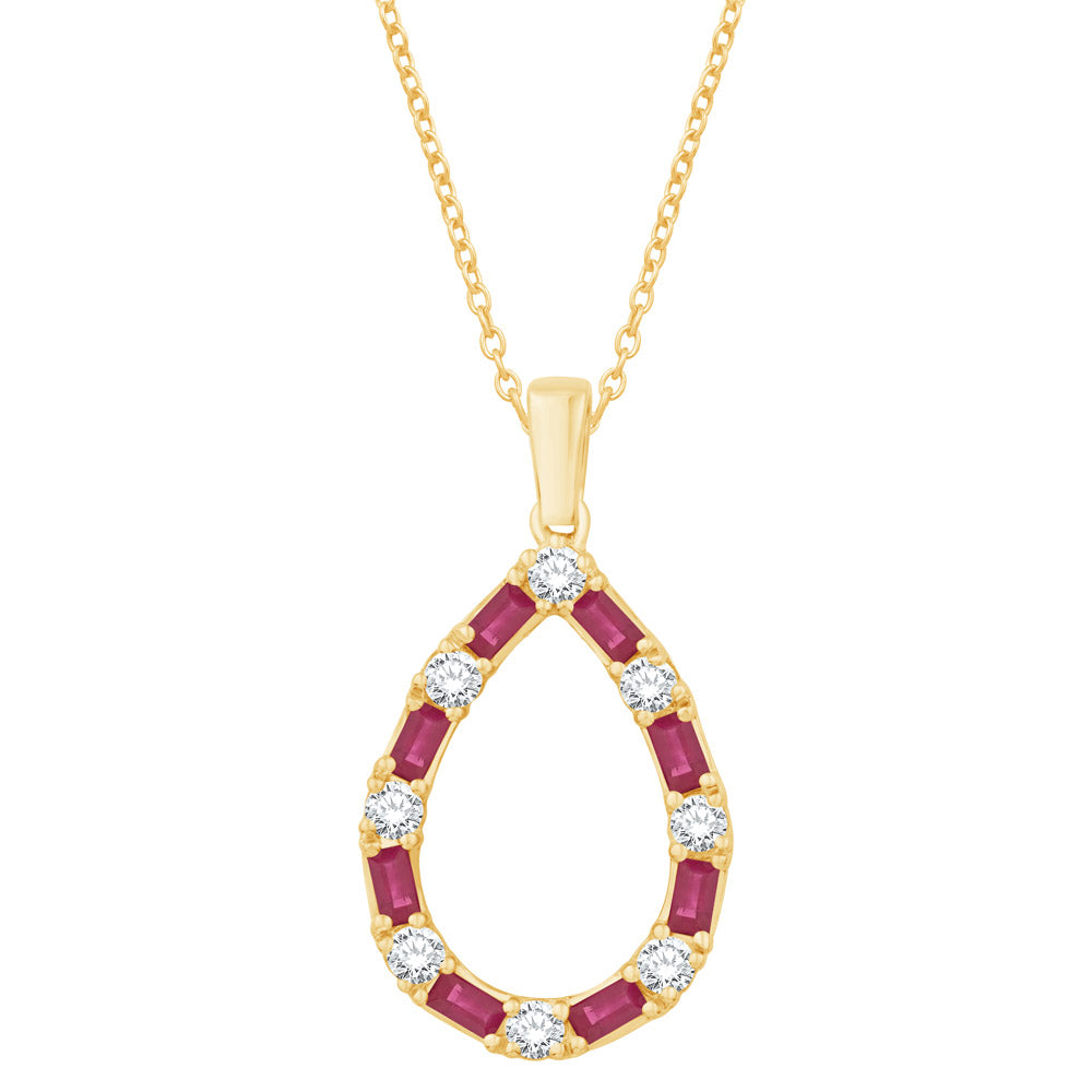 Yellow Gold Diamond &amp; Ruby Pendant