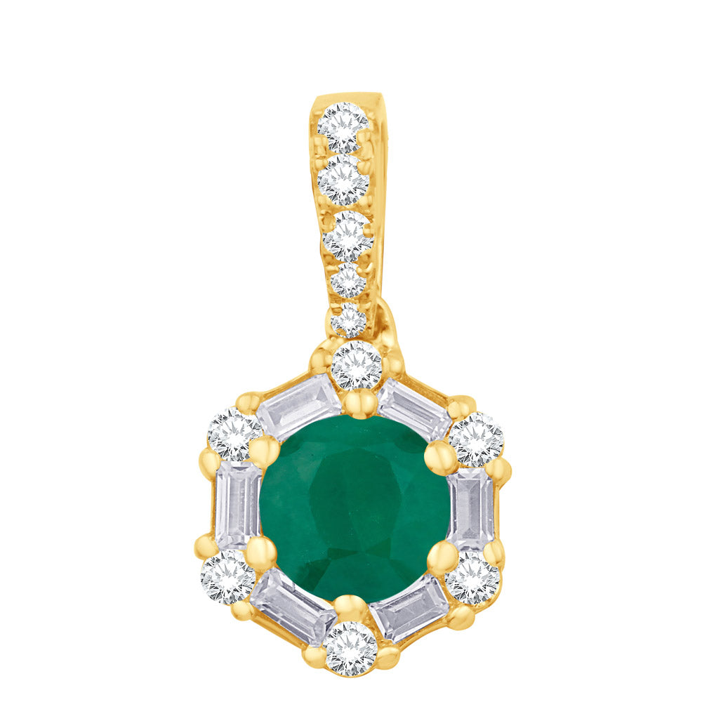 Yellow Gold Diamond &amp; Emerald  Pendant