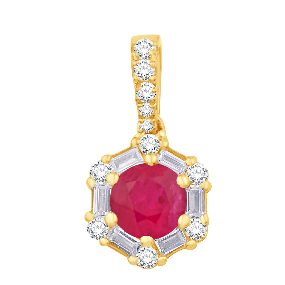 Yellow Gold Diamond &amp; Ruby  Pendant