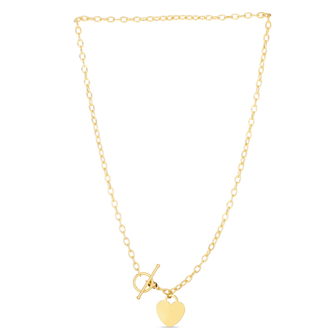 14K Gold Heart Charm &amp; Toggle Oval Link Chain