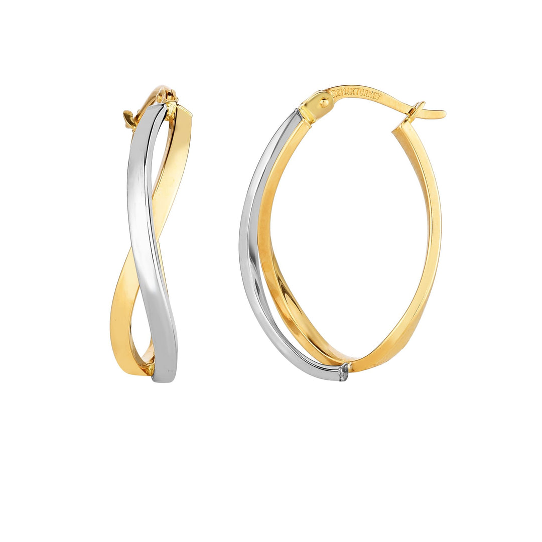 14K Yellow &amp; White Gold Twisted Hoop Earring