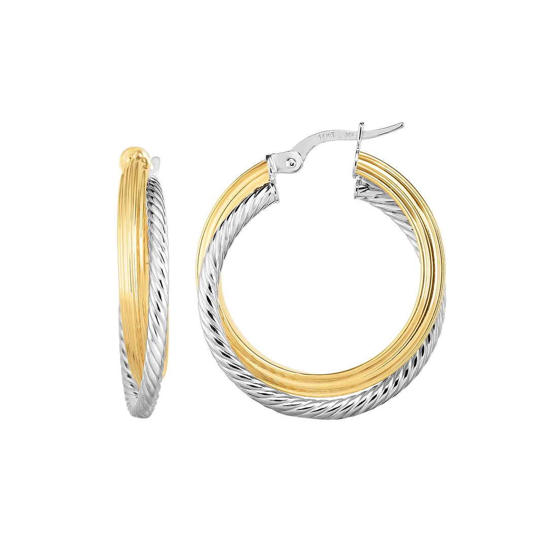 14K Two-tone Gold Polished &amp; Twist Hoop Earring